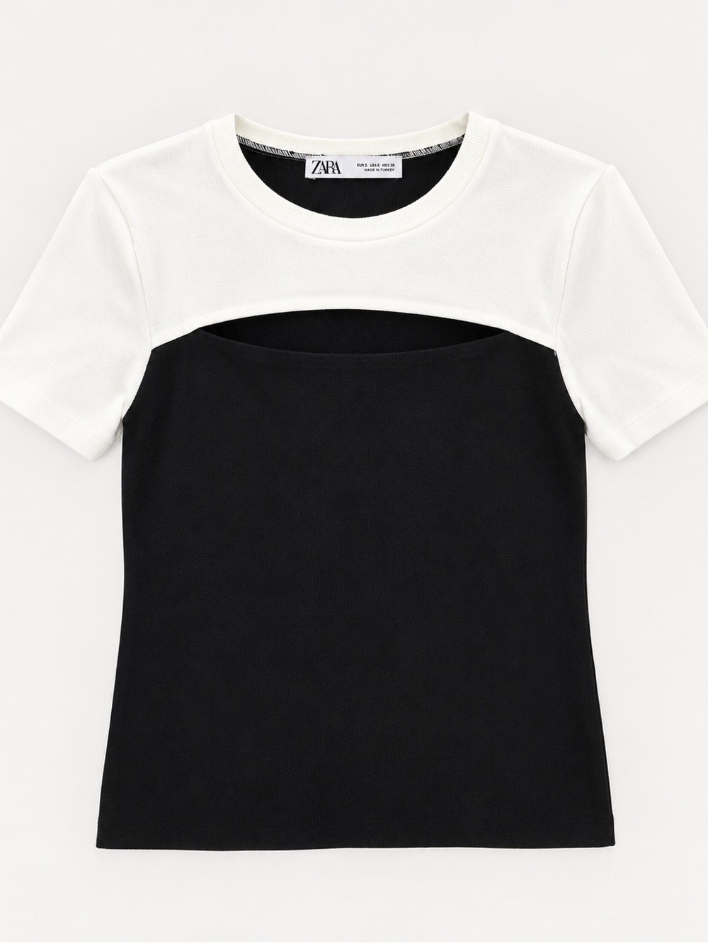 ZARA Black & White Short Sleeve Cutout Tee